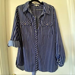 Long Navy/White stripe button down High Low